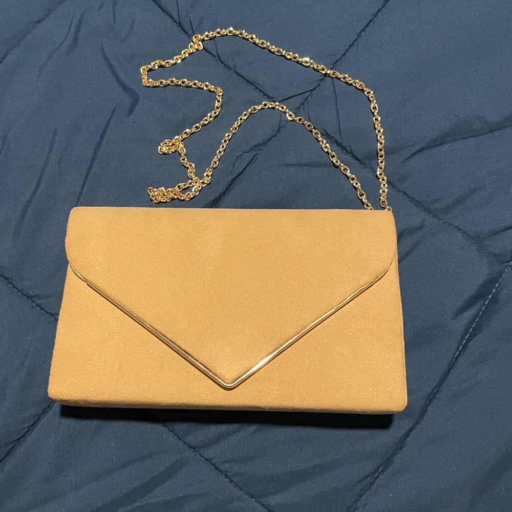 Tan Clutch Purse/ Gold chain
